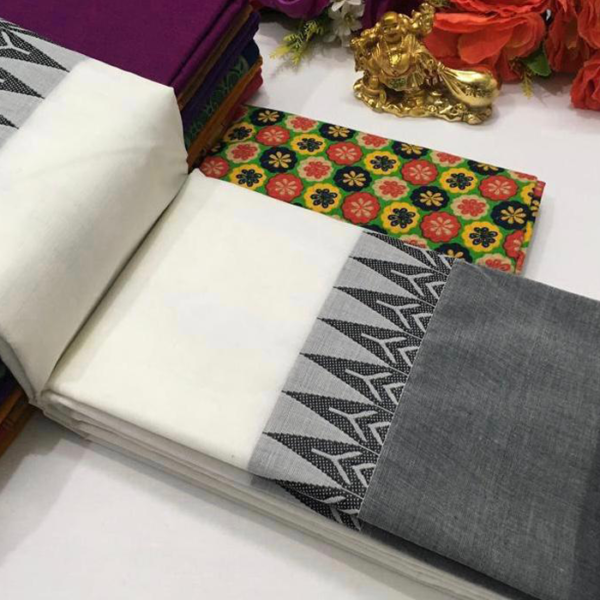 Half White Chettinad Cotton Sarees
